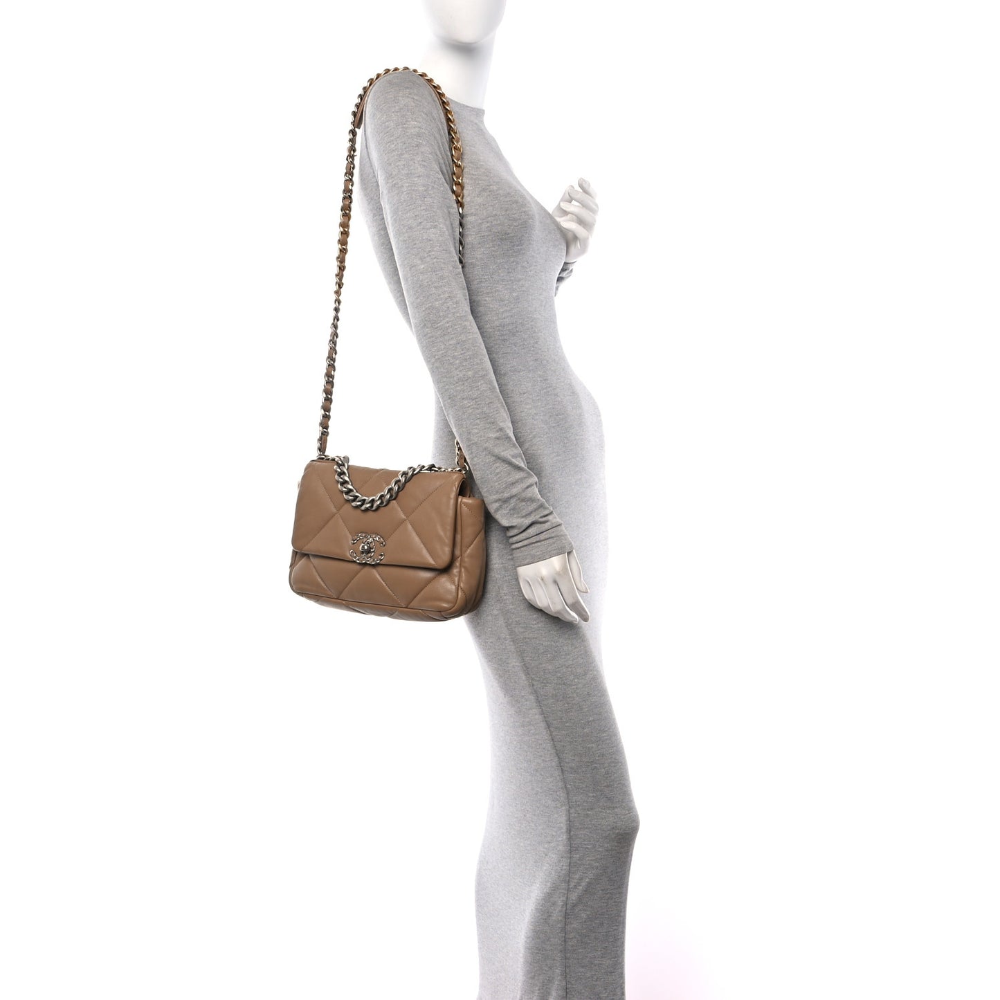 Lambskin Quilted Medium Chanel 19 Flap Beige