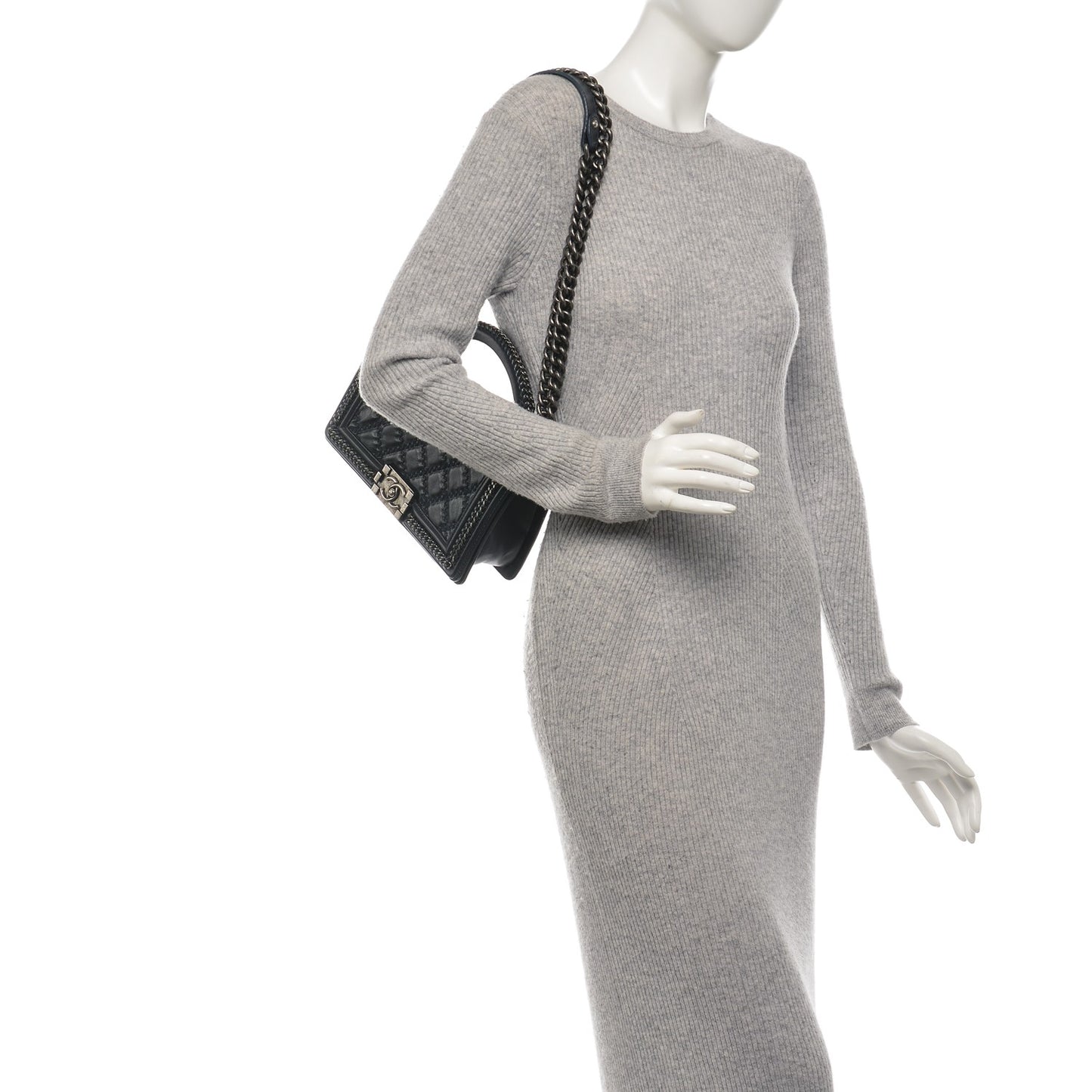 Calfskin Quilted Medium Boy Top Handle Flap Blue