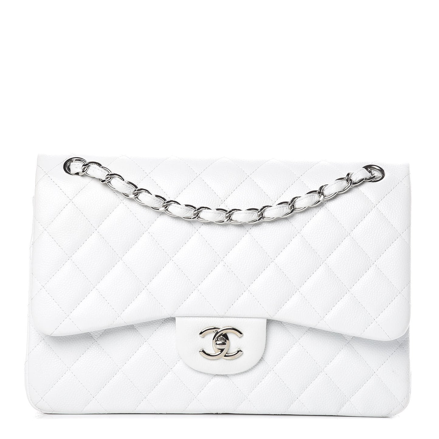 Caviar Quilted Jumbo Double Flap White