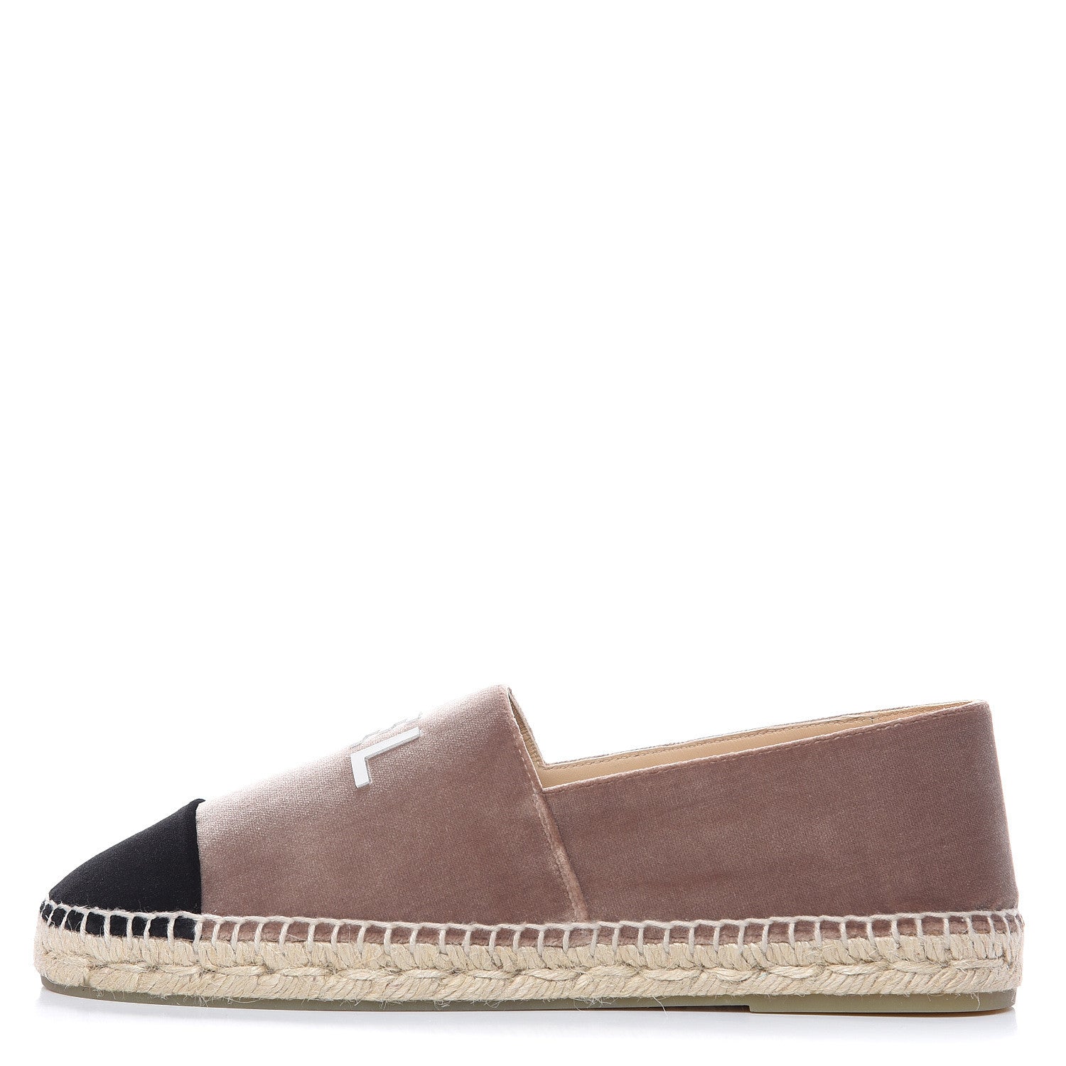 Chanel Velvet Logo Espadrilles 40 Beige Black 1 of 9