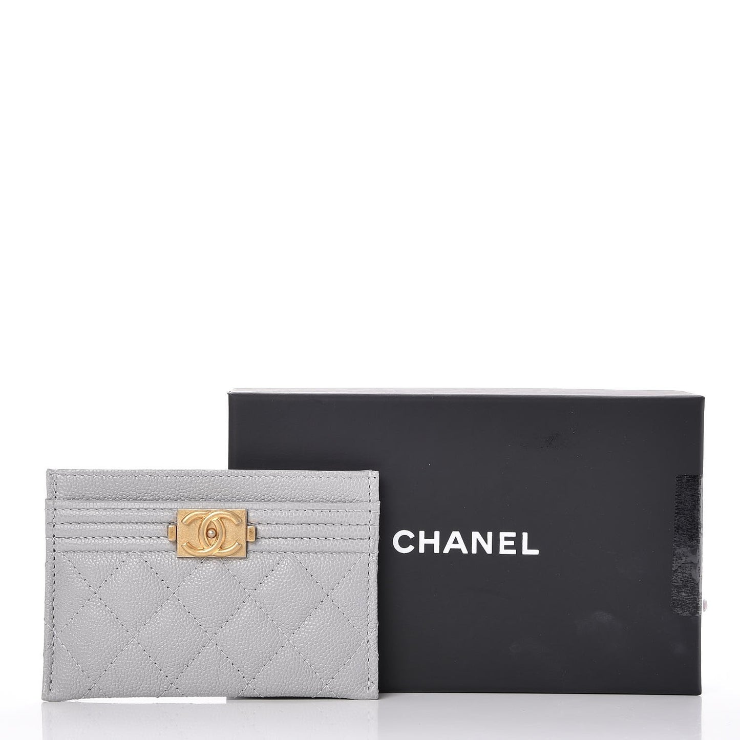 Caviar Quilted Boy Card Holder Grey