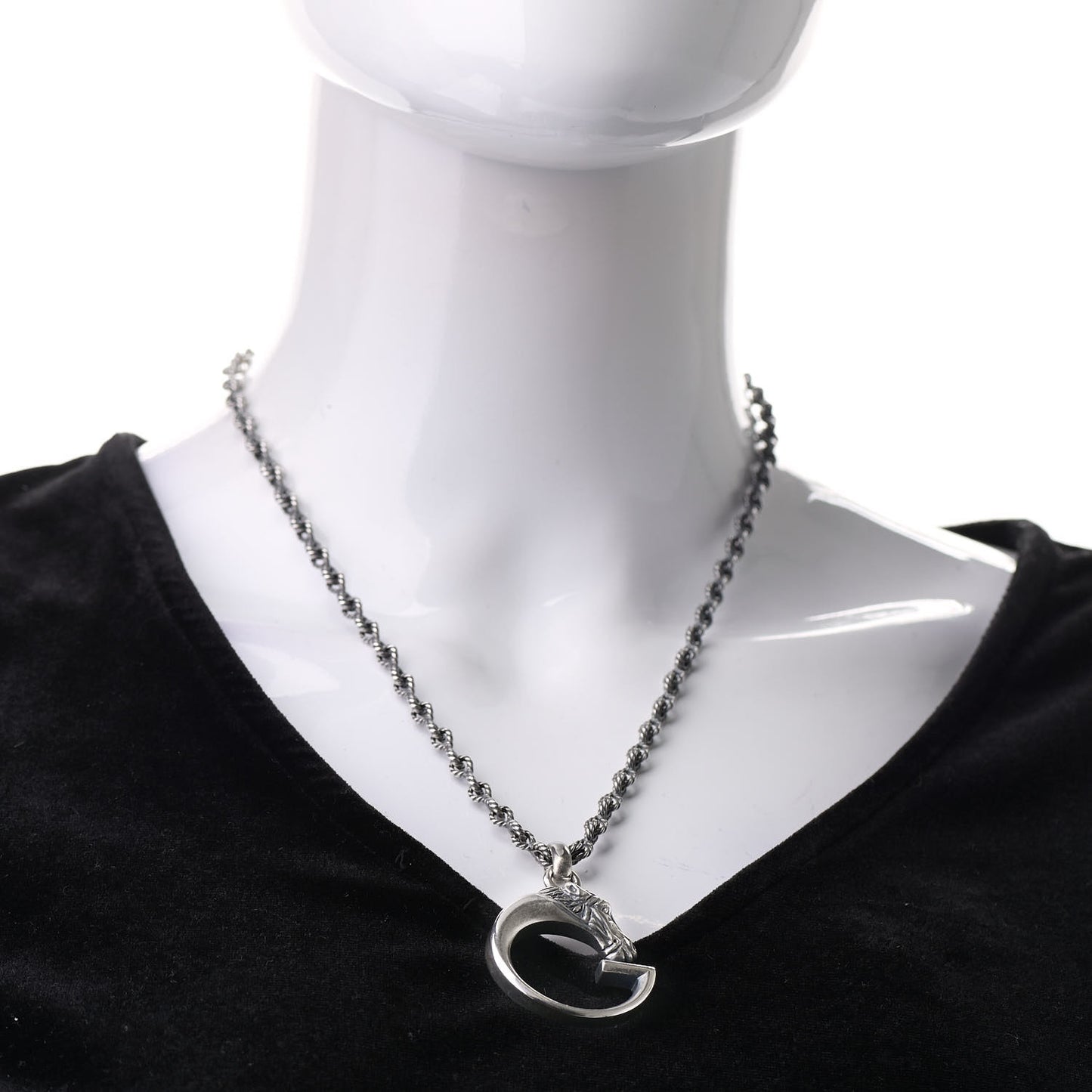 Sterling Silver G Horse Rope Pendant Necklace