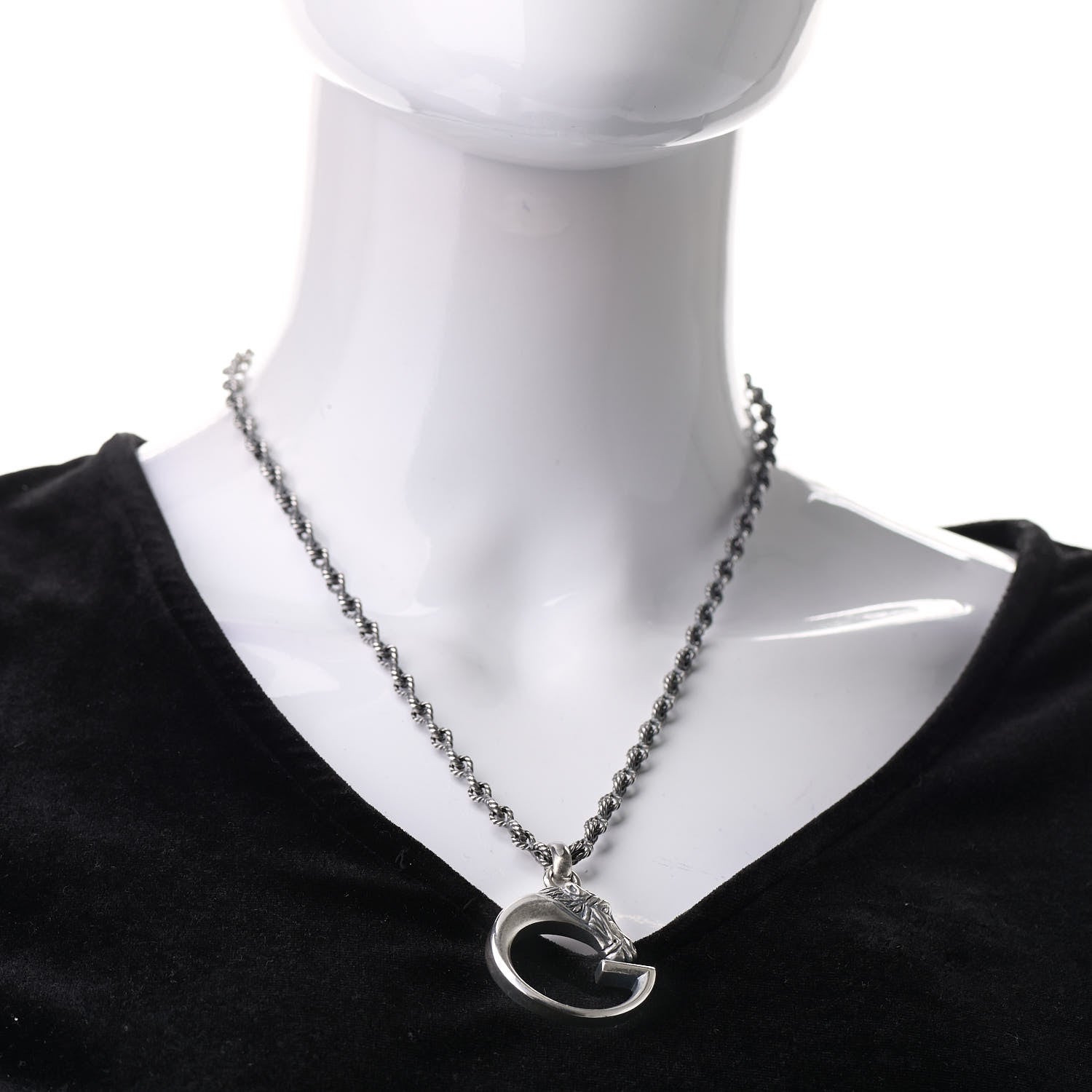 Gucci Sterling Silver G Horse Rope Pendant Necklace 2 of 5