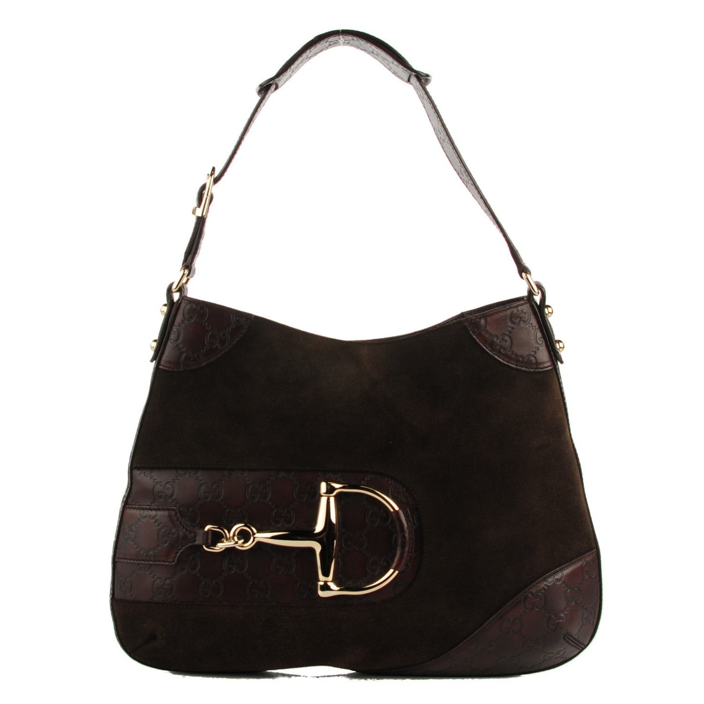 Guccissima Suede Hasler Hobo Dark Brown