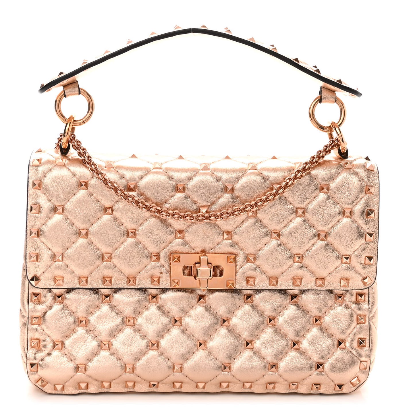 Metallic Nappa Medium Rockstud Spike Shoulder Bag Rame