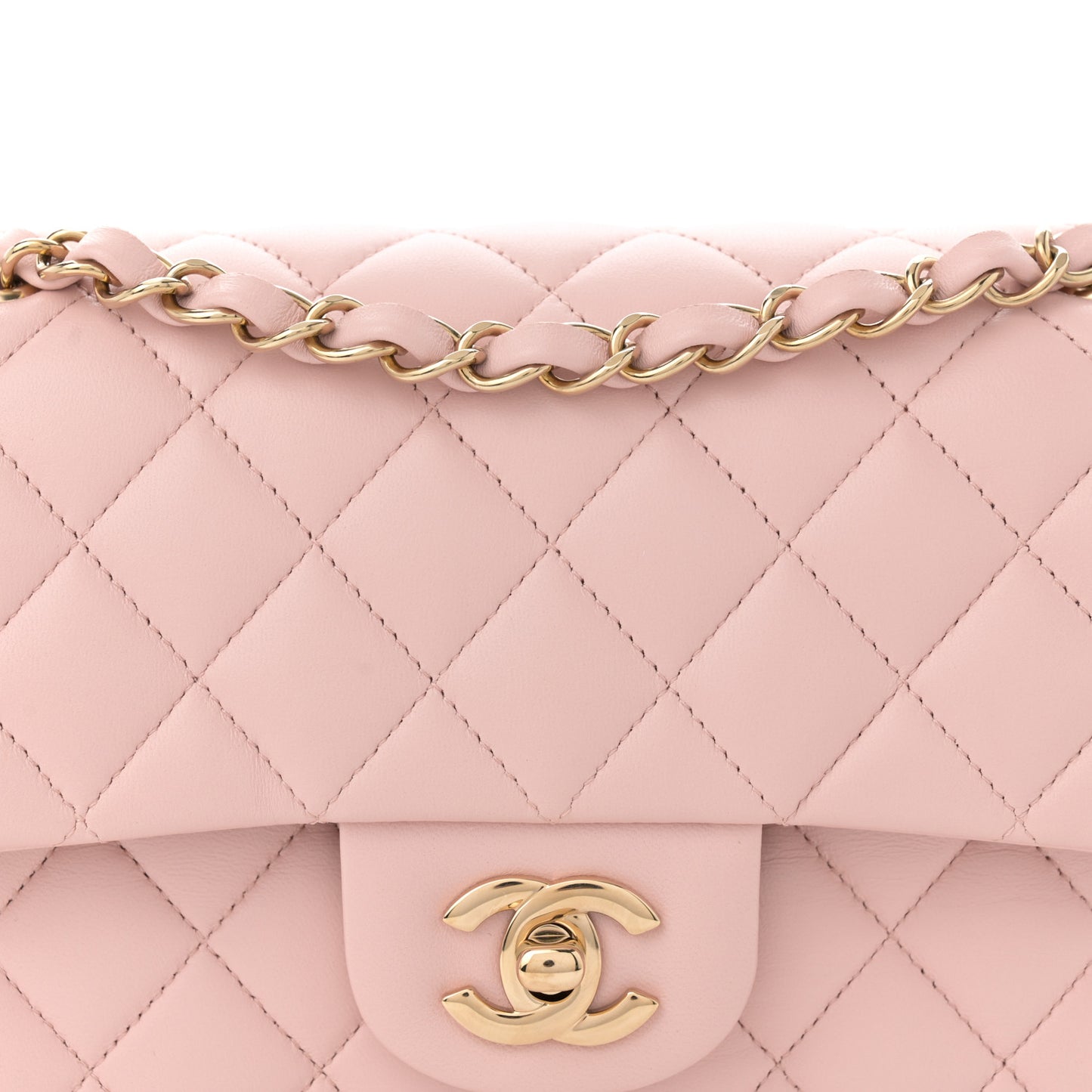 Lambskin Quilted Small Double Flap Light Pink