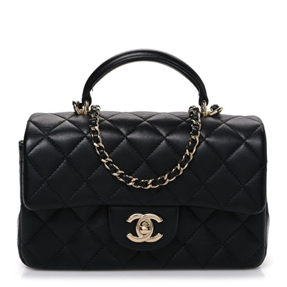 Chanel Lambskin Quilted Mini Top Handle Rectangular Flap Black 1 of 11