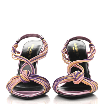 Saint Laurent Metallic Calfskin Gippy 105 Sandals  38 Malva Peach Gerbera 3 of 10