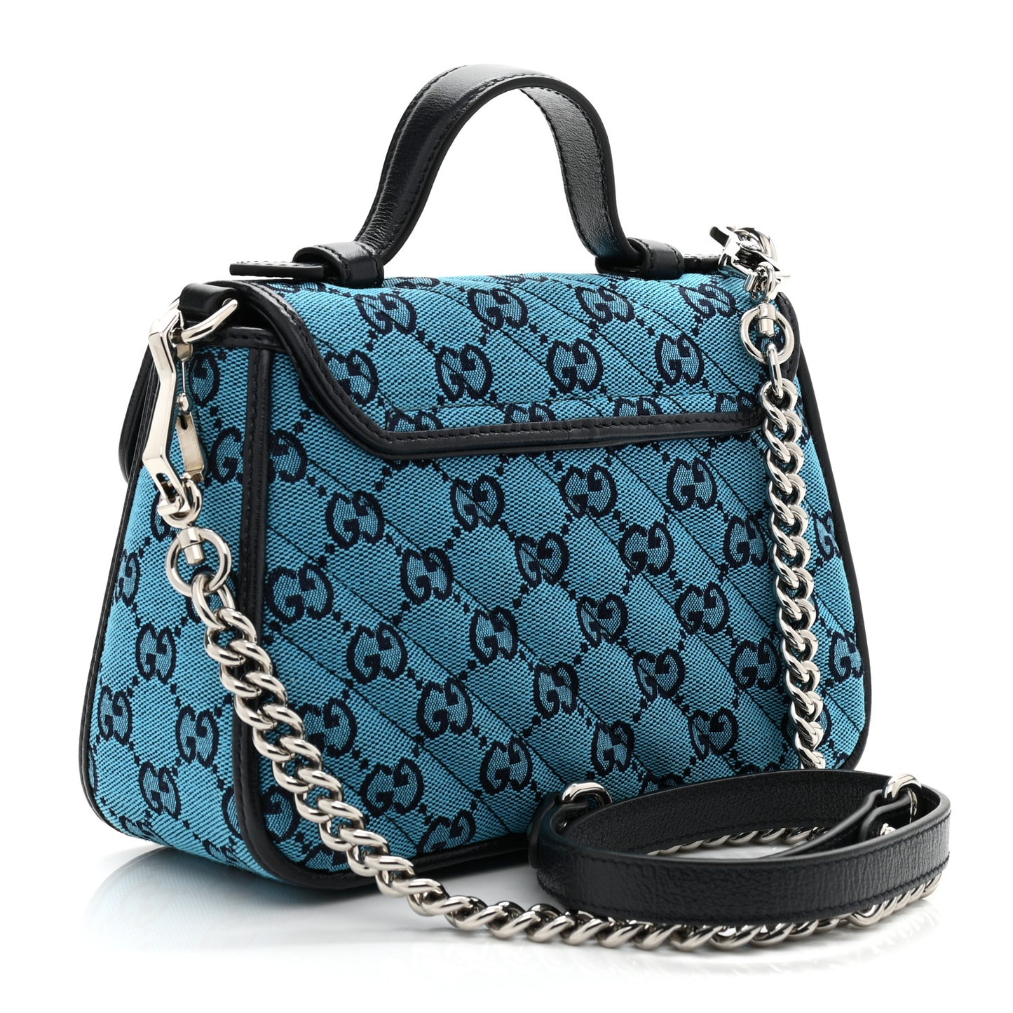 Monogram Multicolor Matelasse Diagonal Mini GG Marmont Top Handle Shoulder Bag Light Blue