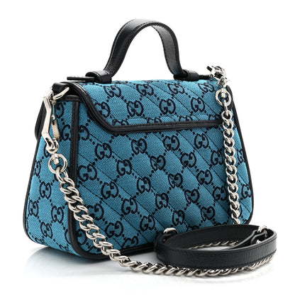 Gucci Monogram Multicolor Matelasse Diagonal Mini GG Marmont Top Handle Shoulder Bag Light Blue 3 of 11