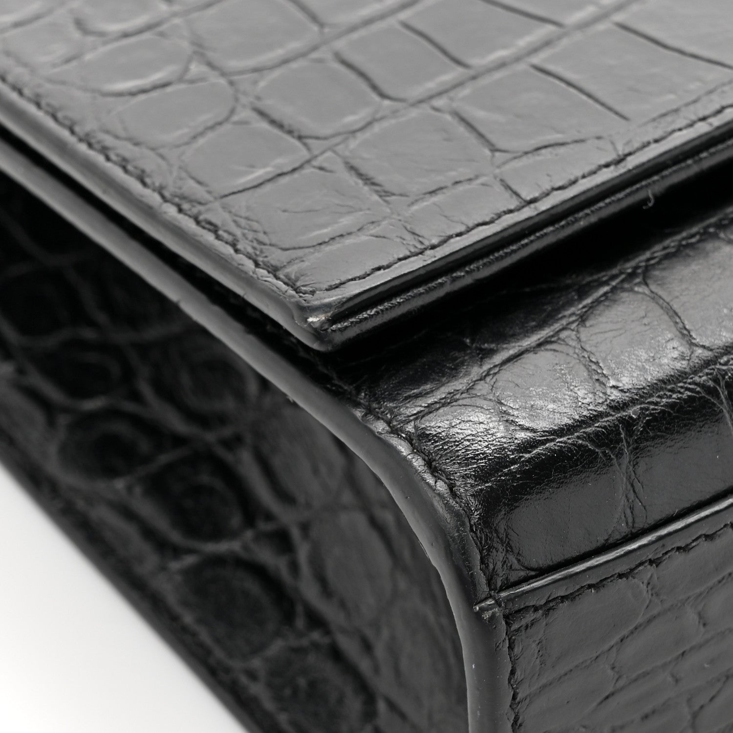 Saint Laurent Calfskin Crocodile Embossed Medium Classic Monogram Kate Tassel Satchel Black 13 of 17