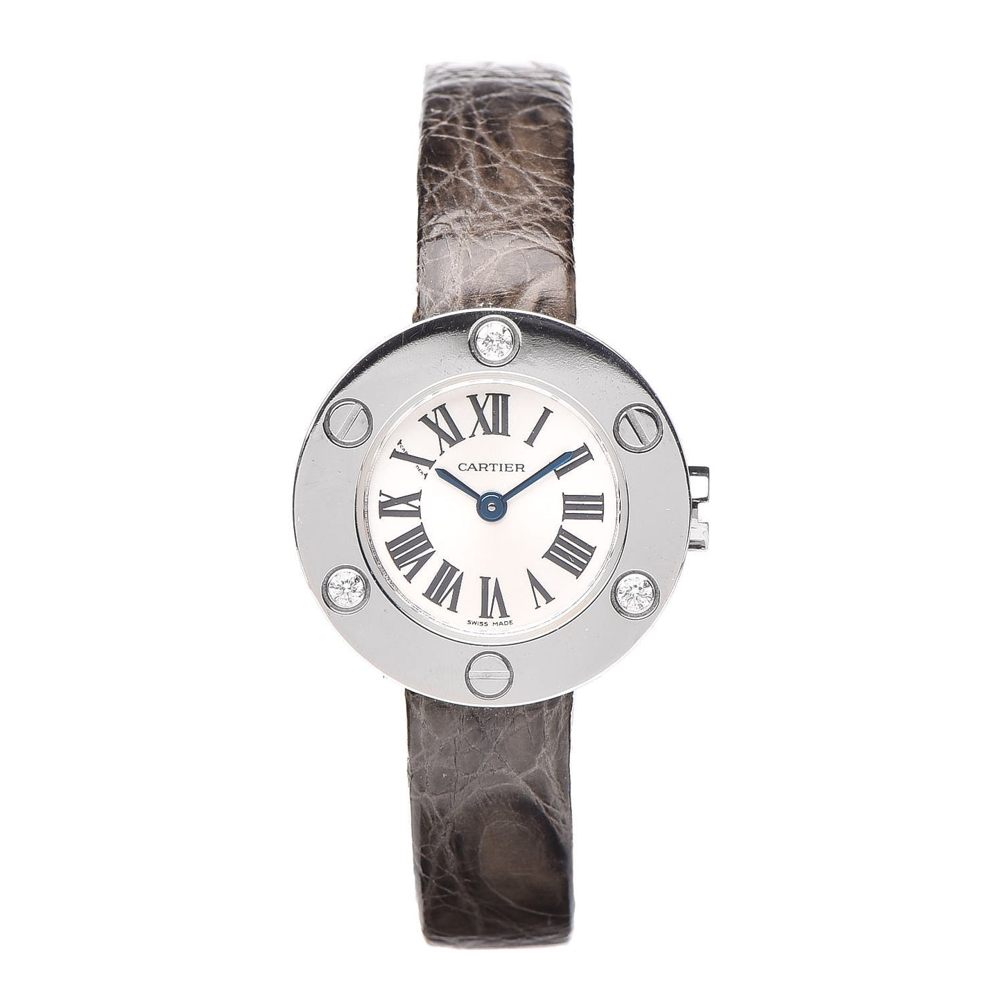 18K White Gold Alligator Diamond 23mm Love Quartz Watch Brown