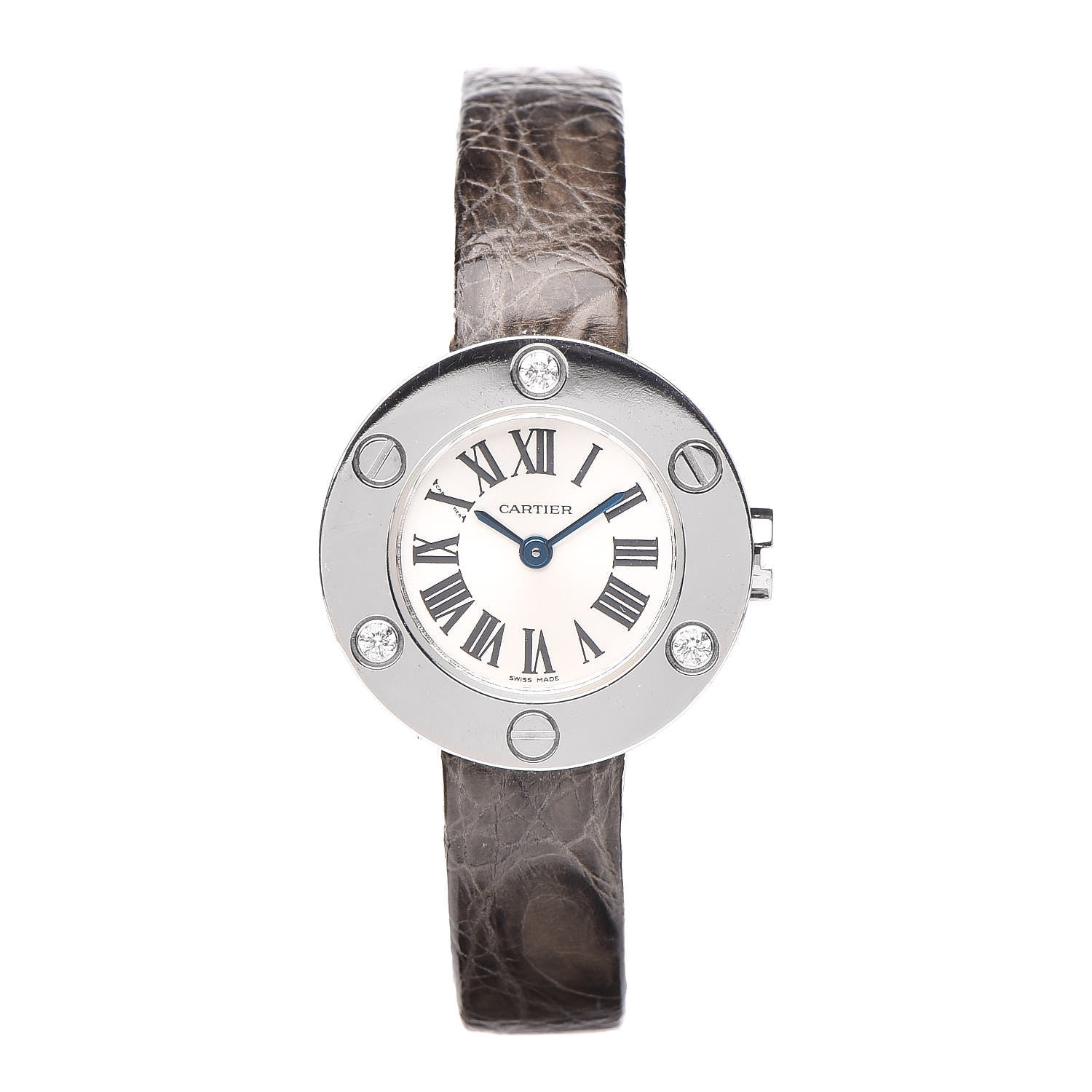 Cartier 18K White Gold Alligator Diamond 23mm Love Quartz Watch Brown 1 of 7