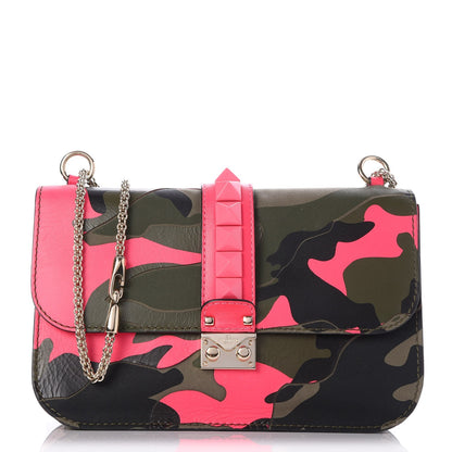 Valentino Garavani Nappa Canvas Camouflage Medium Glam Lock Rockstud Flap Fuxia Fluo 1 of 7