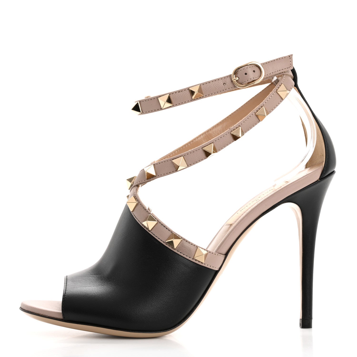 Valentino Garavani Calfskin Rockstud Strap Sandals 37 Black Poudre 1 of 11
