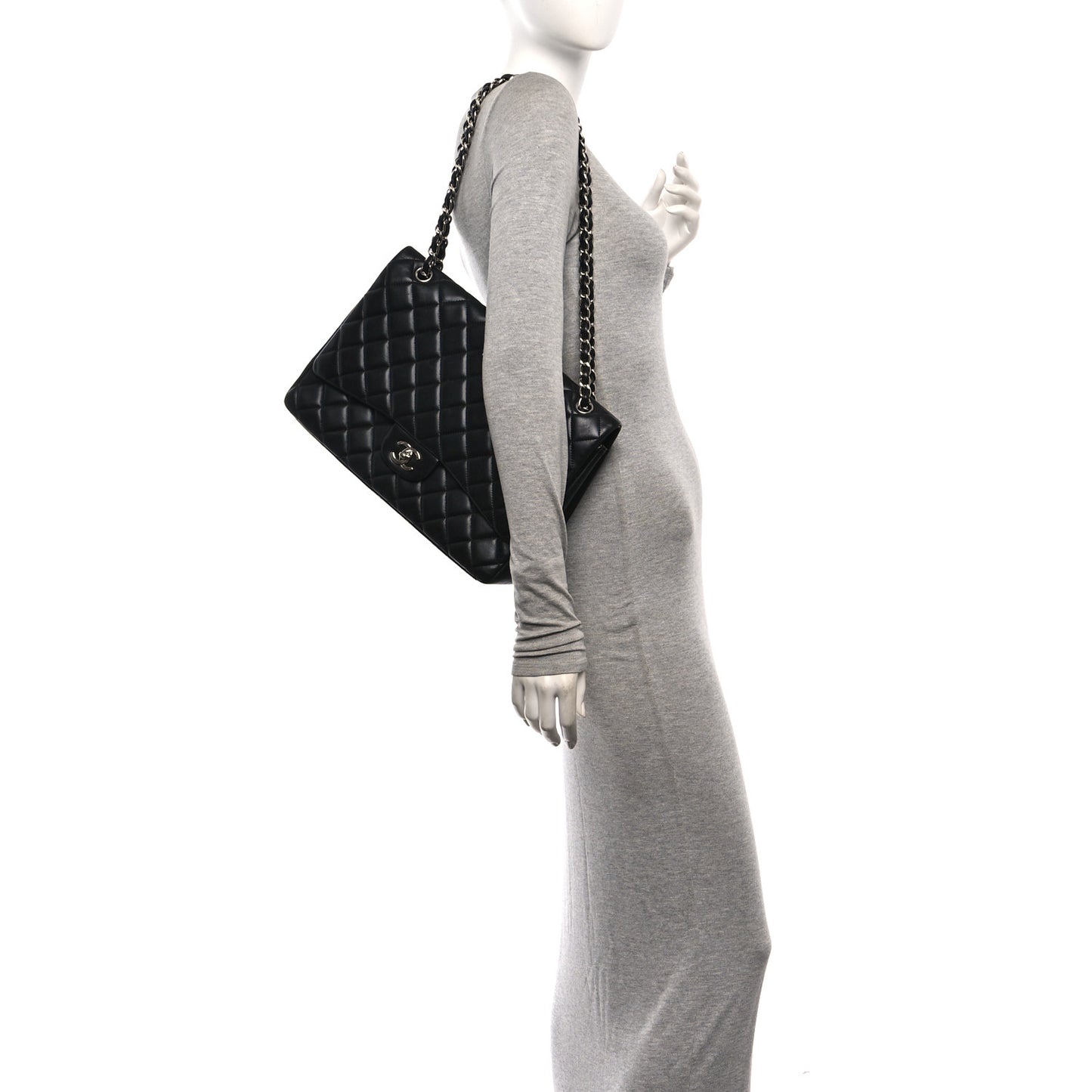 Lambskin Quilted Maxi Single Flap Black