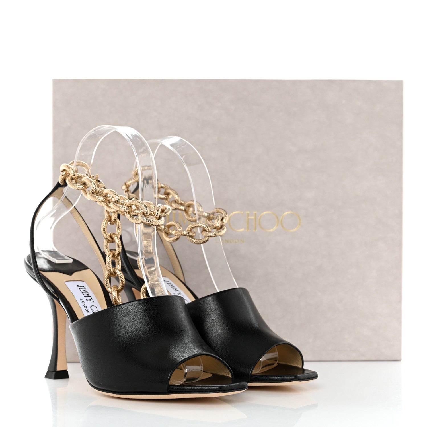 Jimmy Choo Nappa Sae 90 Chain Sandals 37 Black 9 of 9