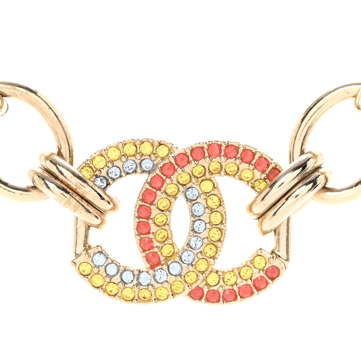 Chanel Crystal Chain CC Choker Necklace Gold Multicolor 4 of 7