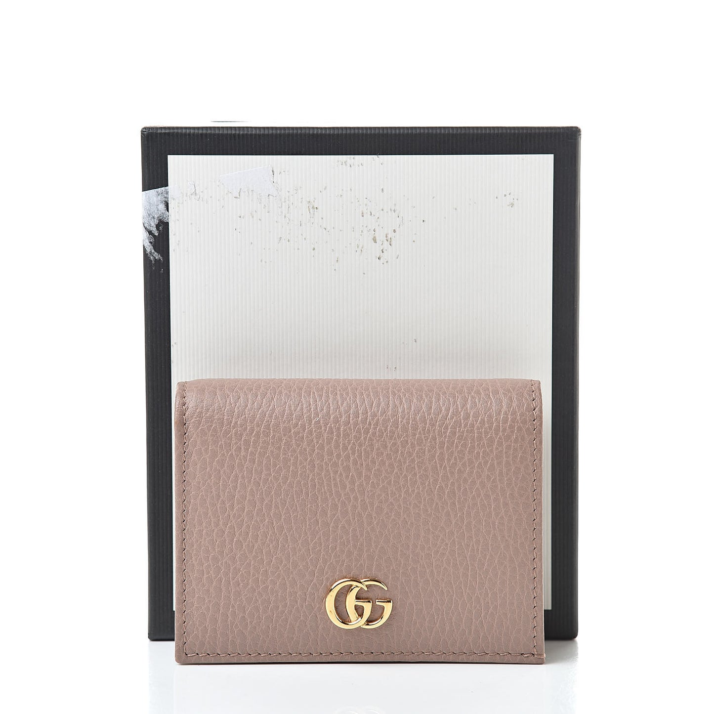 Pebbled Calfskin GG Marmont Card Case Porcelain Rose