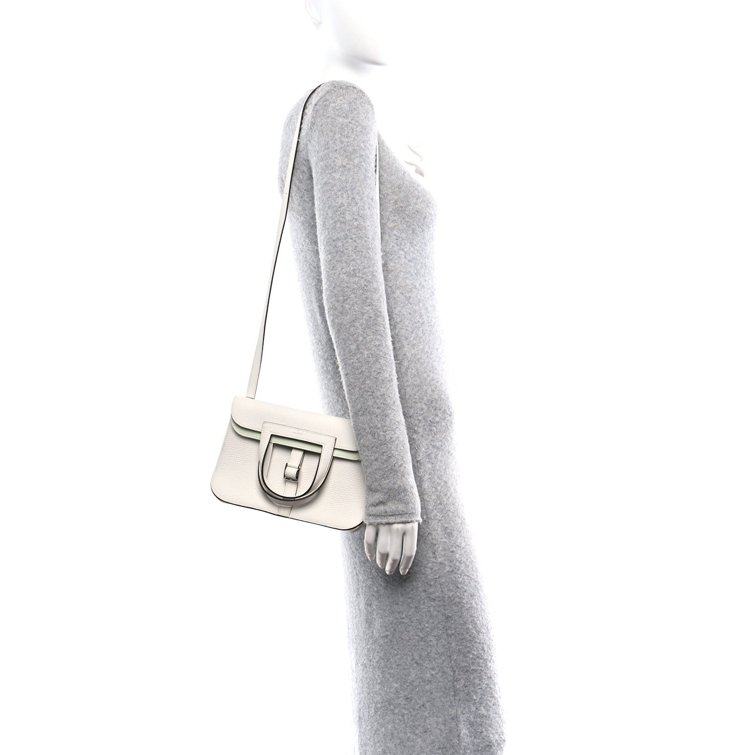 Hermes Taurillon Clemence Verso Halzan 25 White Vert Fizz 2 of 11