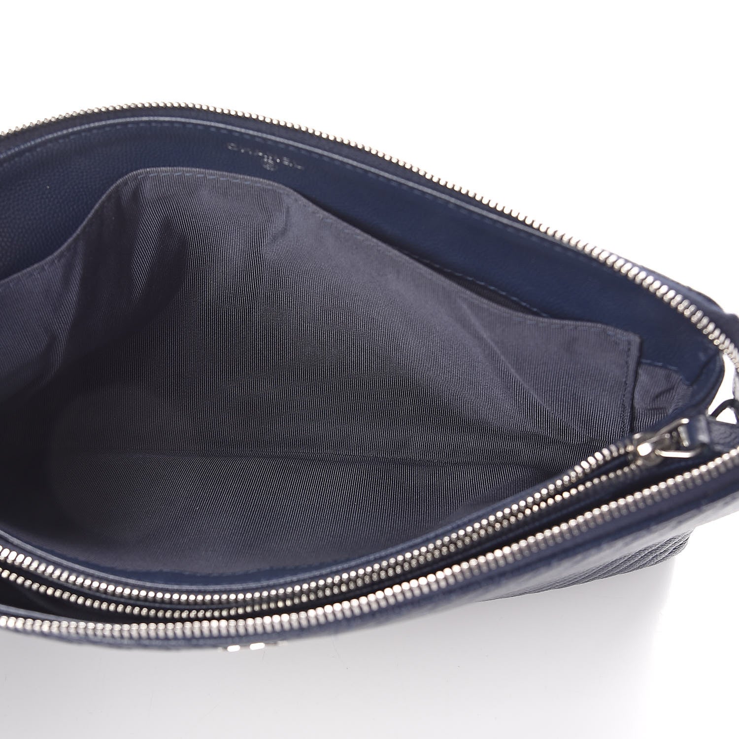 Chanel Caviar Chevron Quilted Small Zipped Pouch Navy 5 of 10