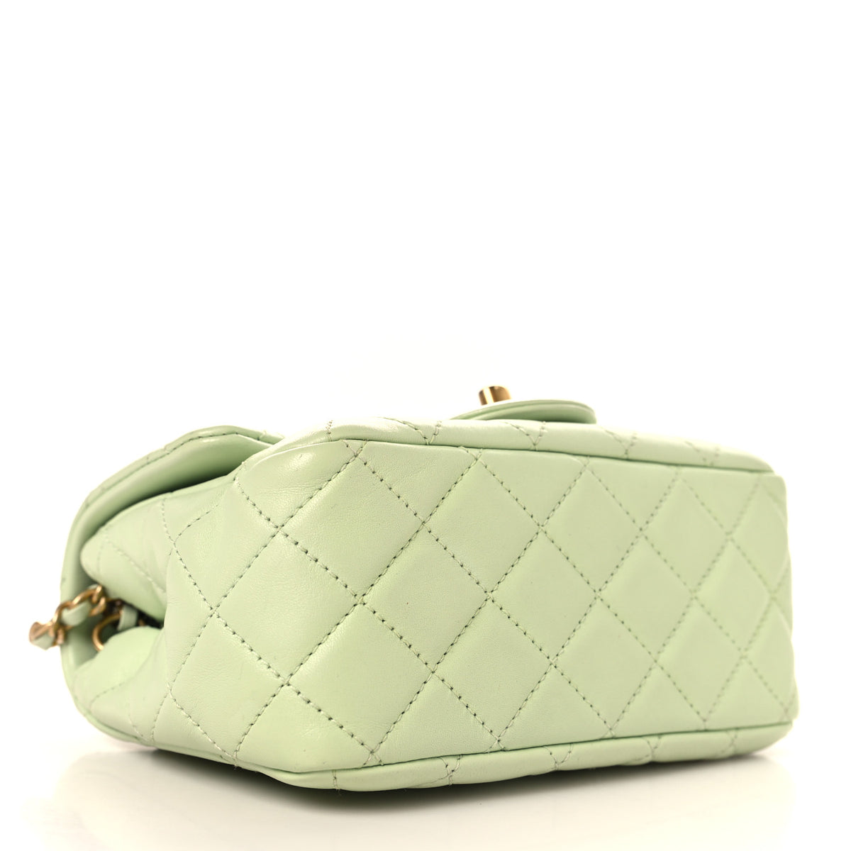 Lambskin Quilted Mini Pearl Crush Flap Light Green