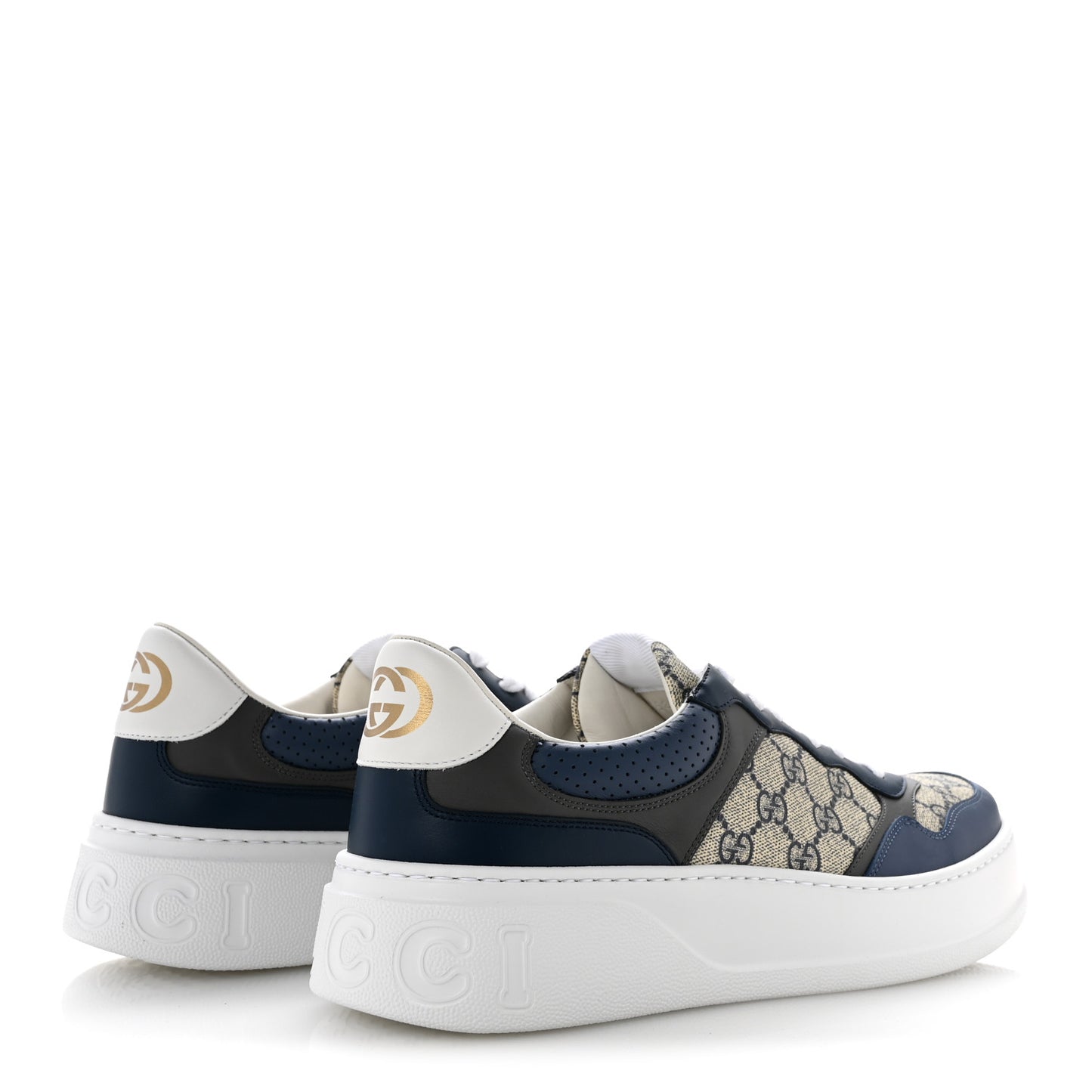 GG Supreme Calfskin Monogram Mens Interlocking G 55mm Sneakers 11 Beige Blue Black