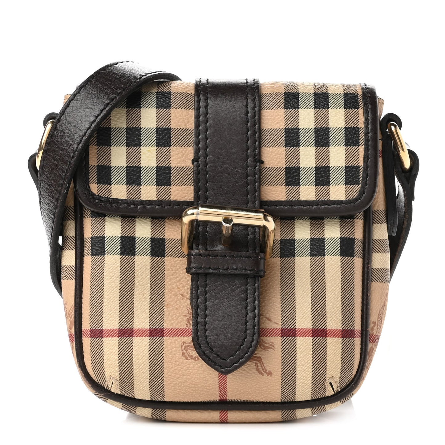 Haymarket Check Buckle Crossbody Bag Dark Brown