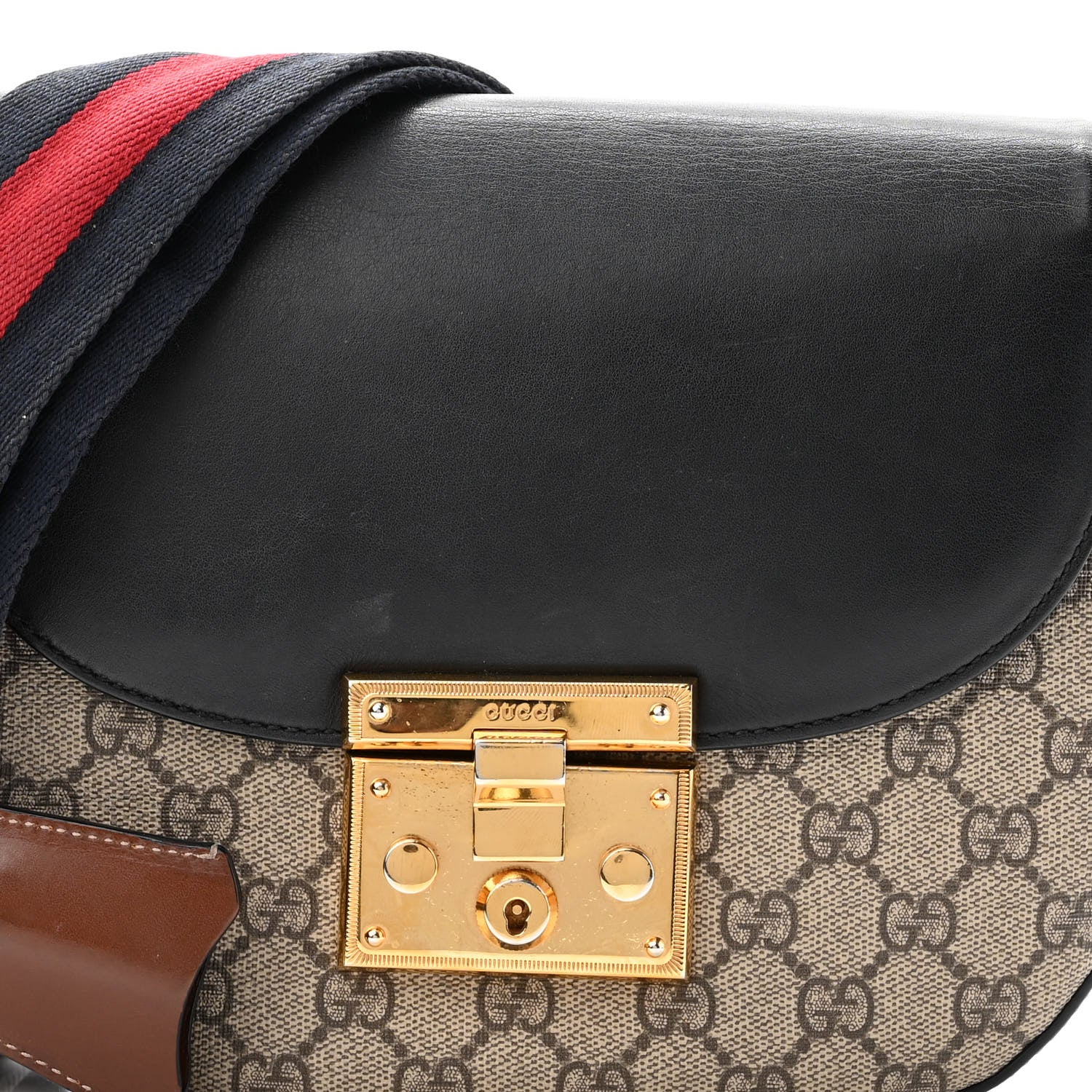 Gucci GG Supreme Monogram Web Medium Padlock Messenger Shoulder Bag Black 8 of 10