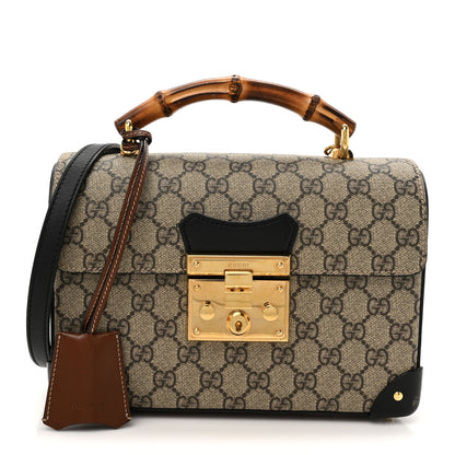 Gucci GG Supreme Monogram Small Padlock Bamboo Shoulder Bag Beige Black Cuir 1 of 15