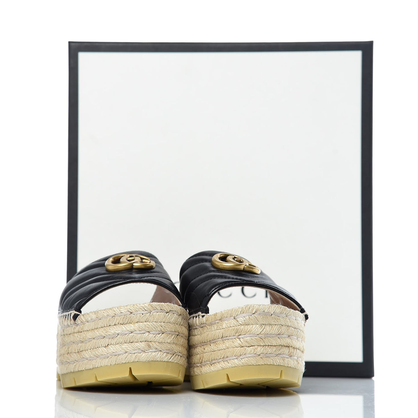Nappa Matelasse GG Marmont Platform Espadrille Slide Sandals 37 Black