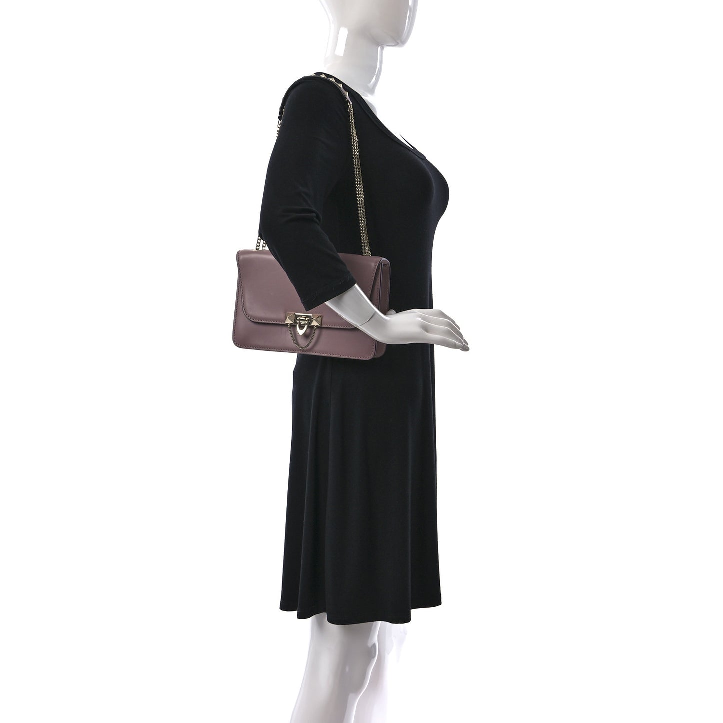 Vitello Medium Rockstud Demilune Shoulder Bag Lipstick