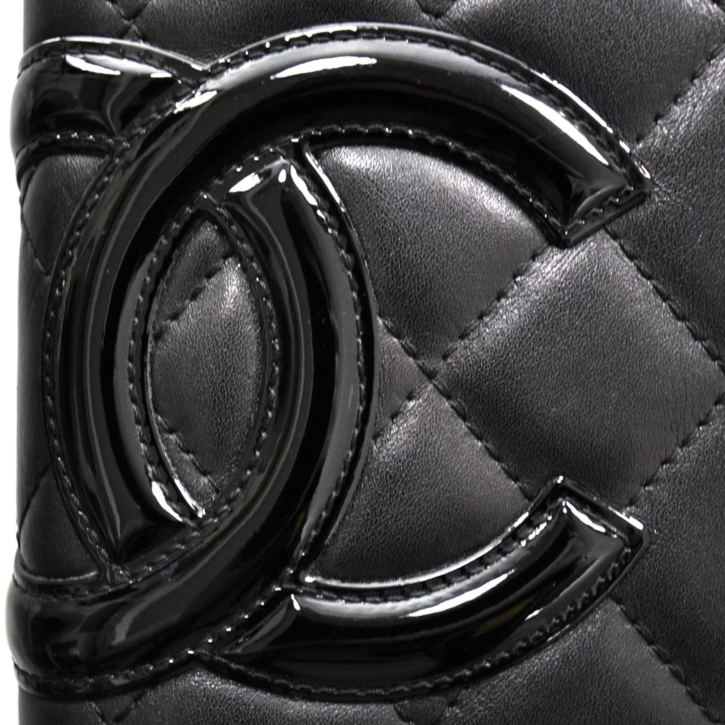 Calfskin Quilted Cambon Quilted Yen Wallet Black