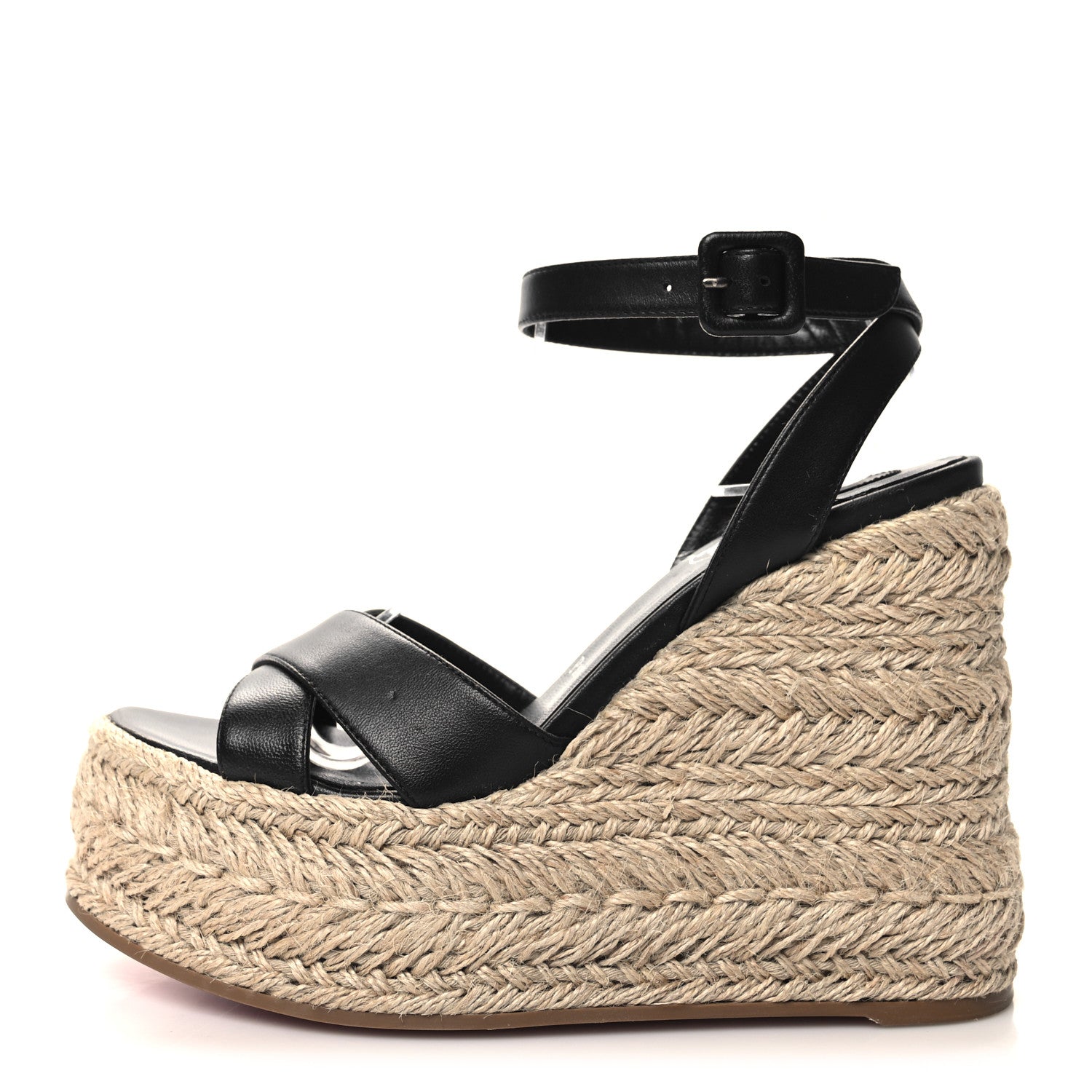 Christian Louboutin Goatskin Mariza Zeppa 130 Espadrille Sandals 37 Black Natural 1 of 7