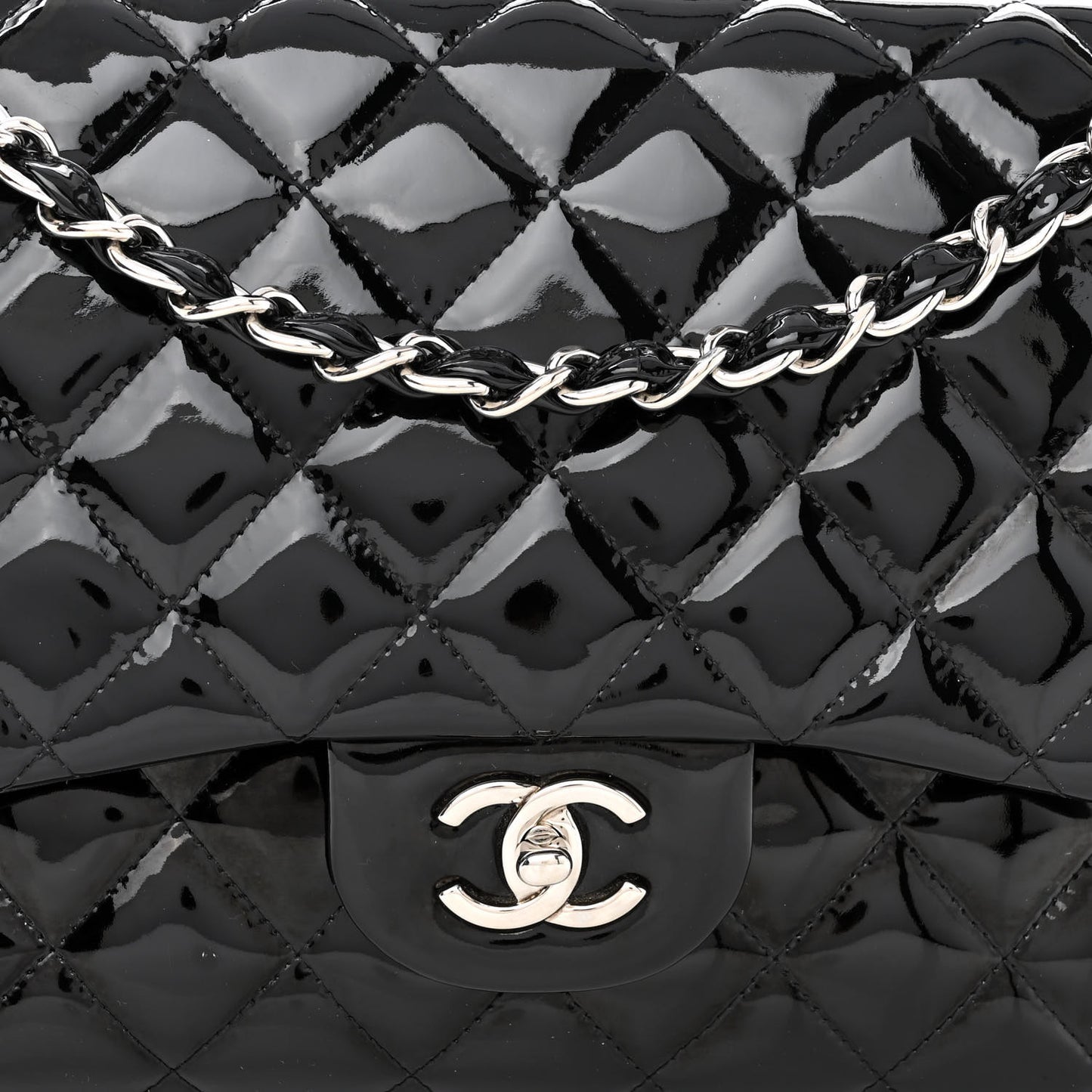 Patent Quilted Jumbo Double Flap Black