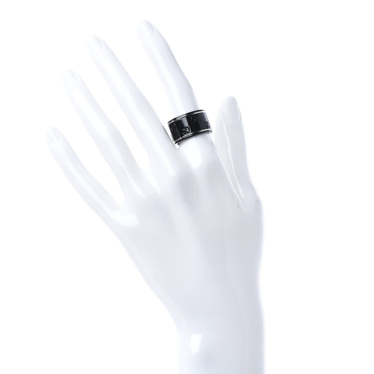 Gucci Black Synthetic Corundum 18K White Gold 12mm Icon Band Ring 53 6.25 2 of 5