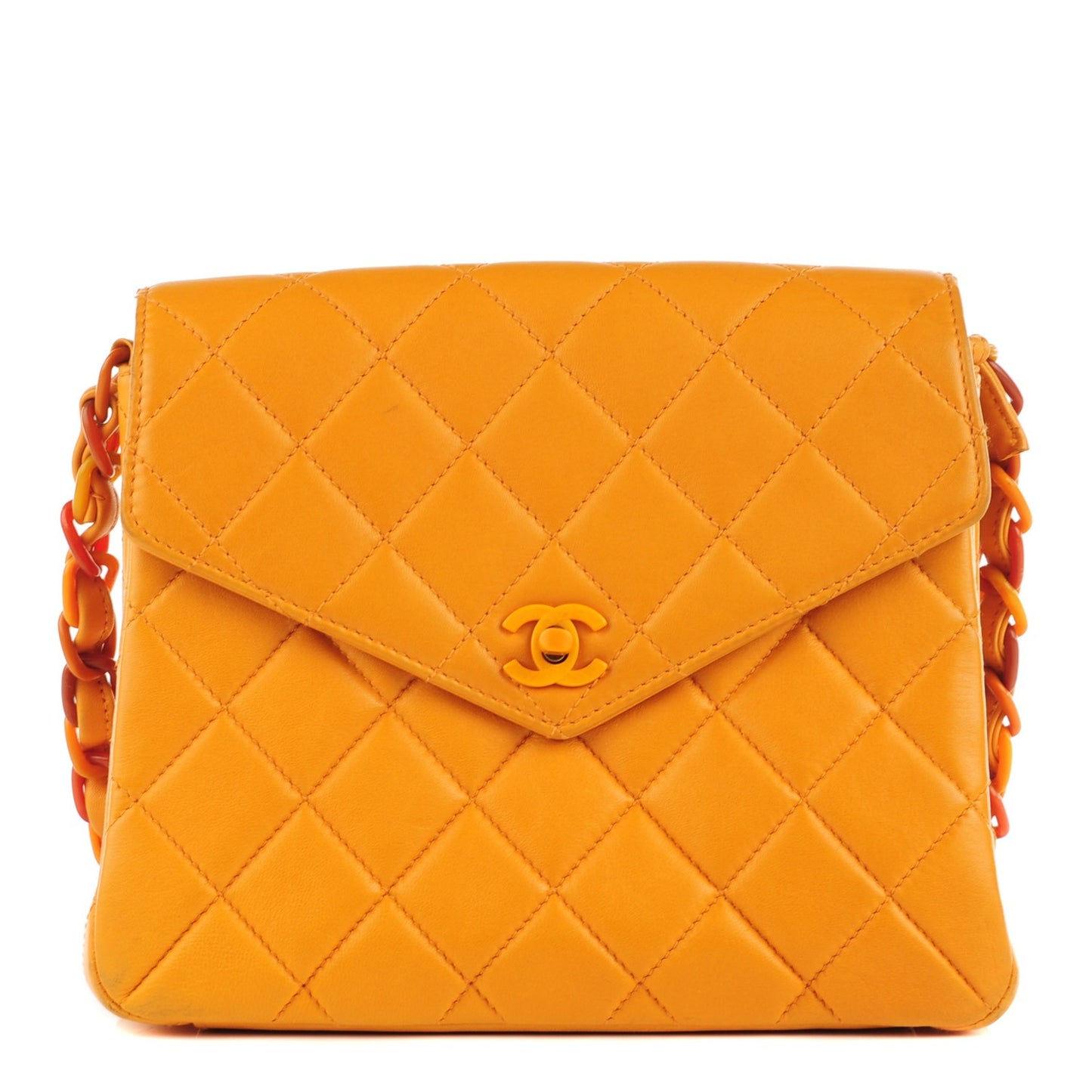 Lambskin Quilted Medium Bekko Chain Flap Mango