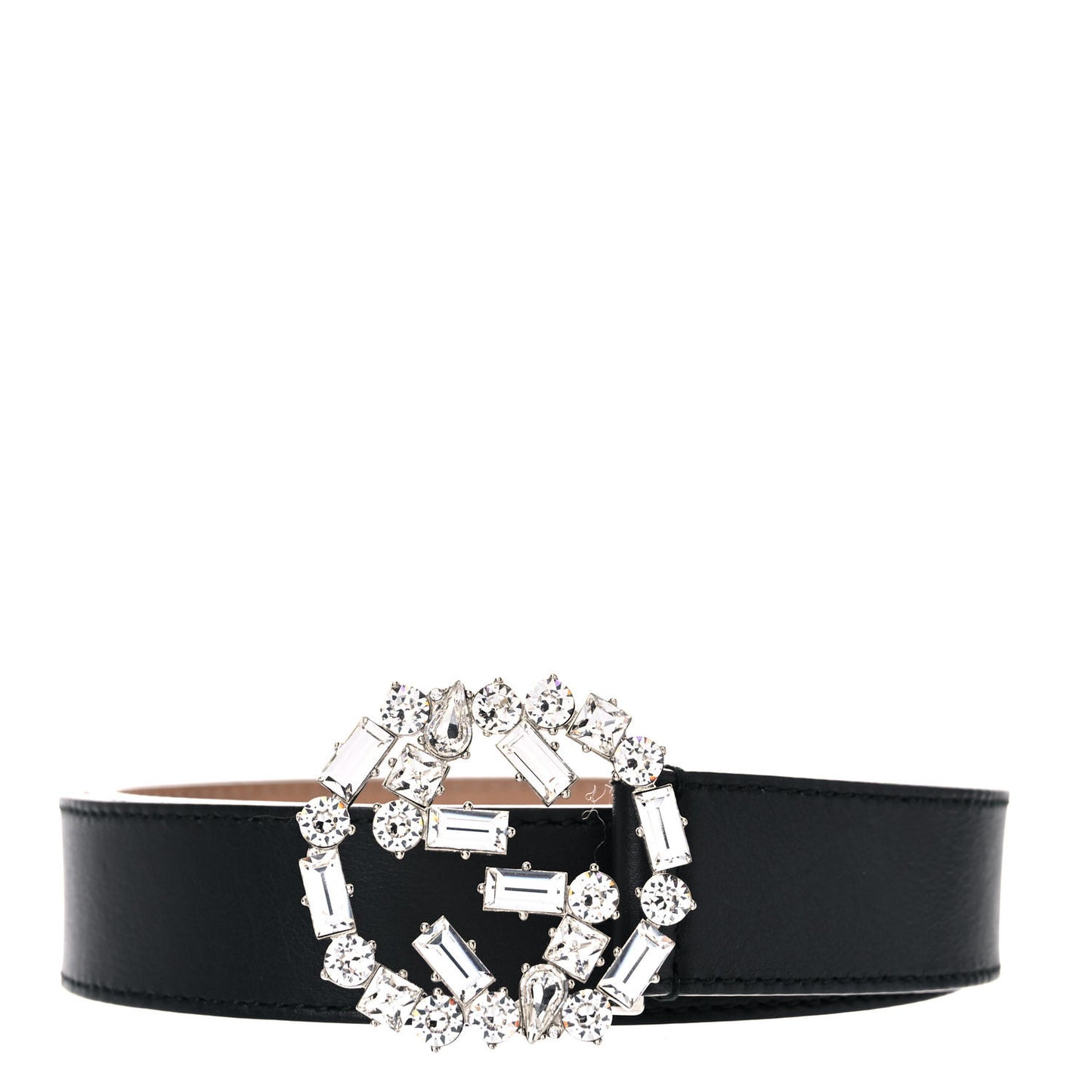 Calfskin Crystal Interlocking G Belt 75 30 Black