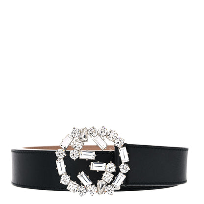 Gucci Calfskin Crystal Interlocking G Belt 75 30 Black 1 of 6