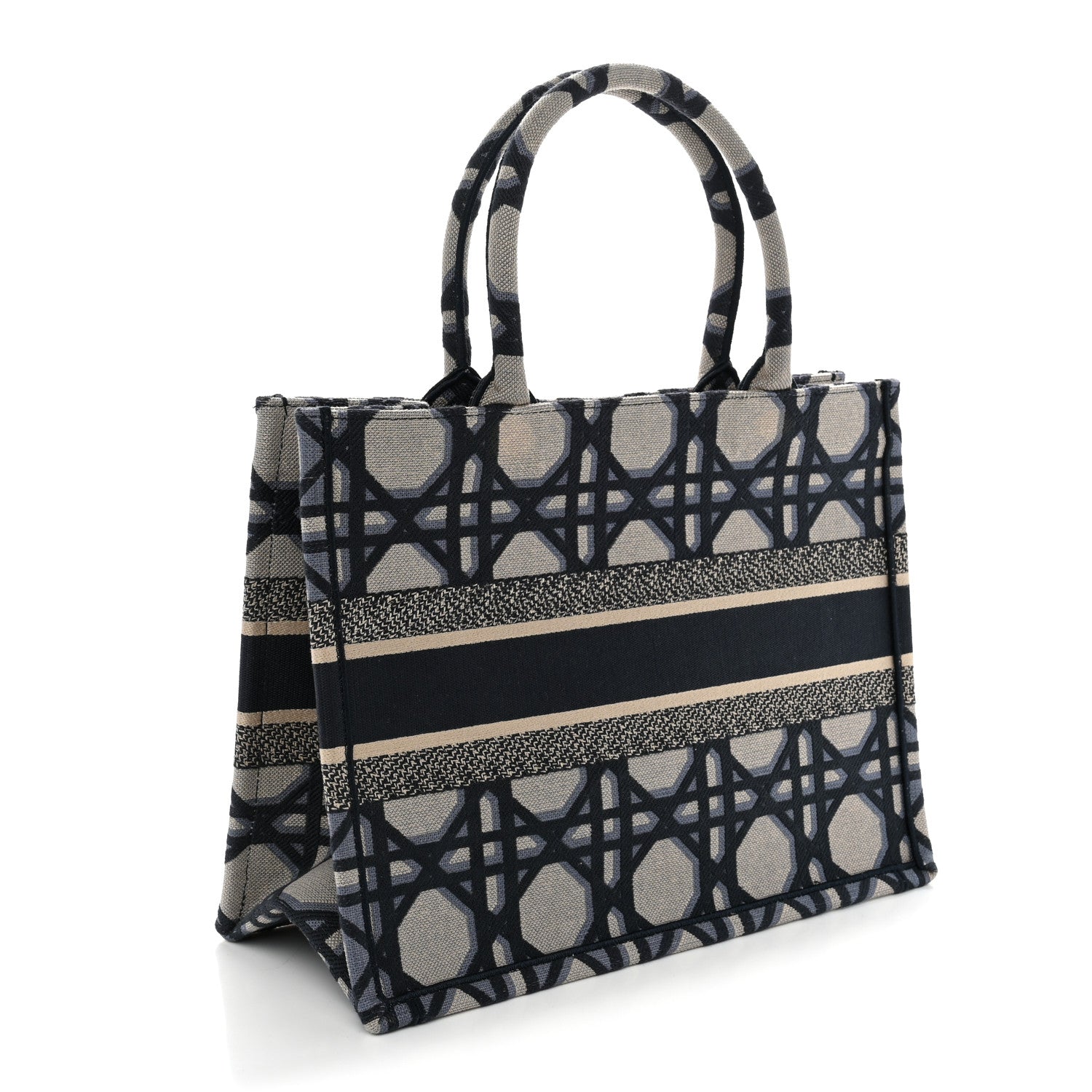 Christian Dior Canvas Macrocannage Embroidered Medium Book Tote Beige Blue 3 of 11