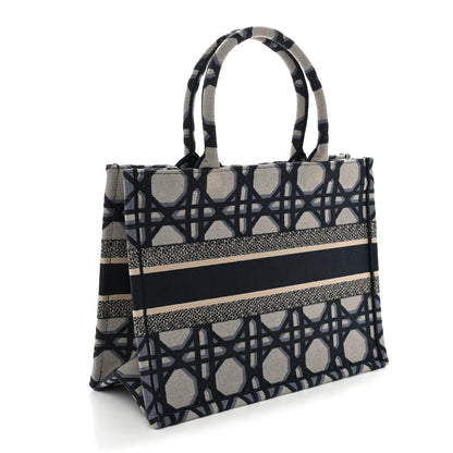 Christian Dior Canvas Macrocannage Embroidered Medium Book Tote Beige Blue 3 of 11