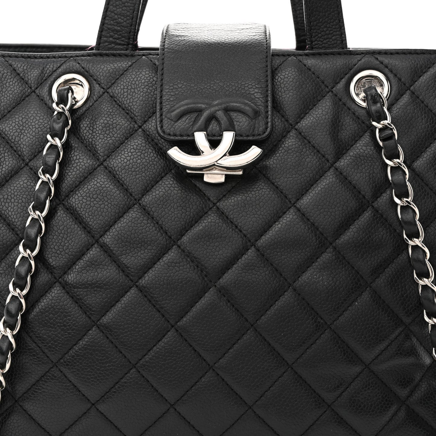 Caviar Quilted Large CC Box Shopping Tote Black