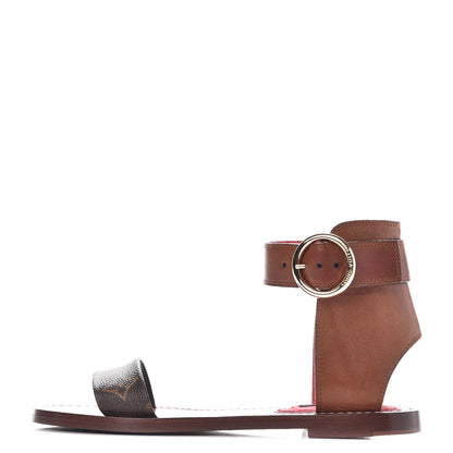 Louis Vuitton Calfskin Monogram Ocean Drive Flat Sandals 36 Cognac 1 of 9