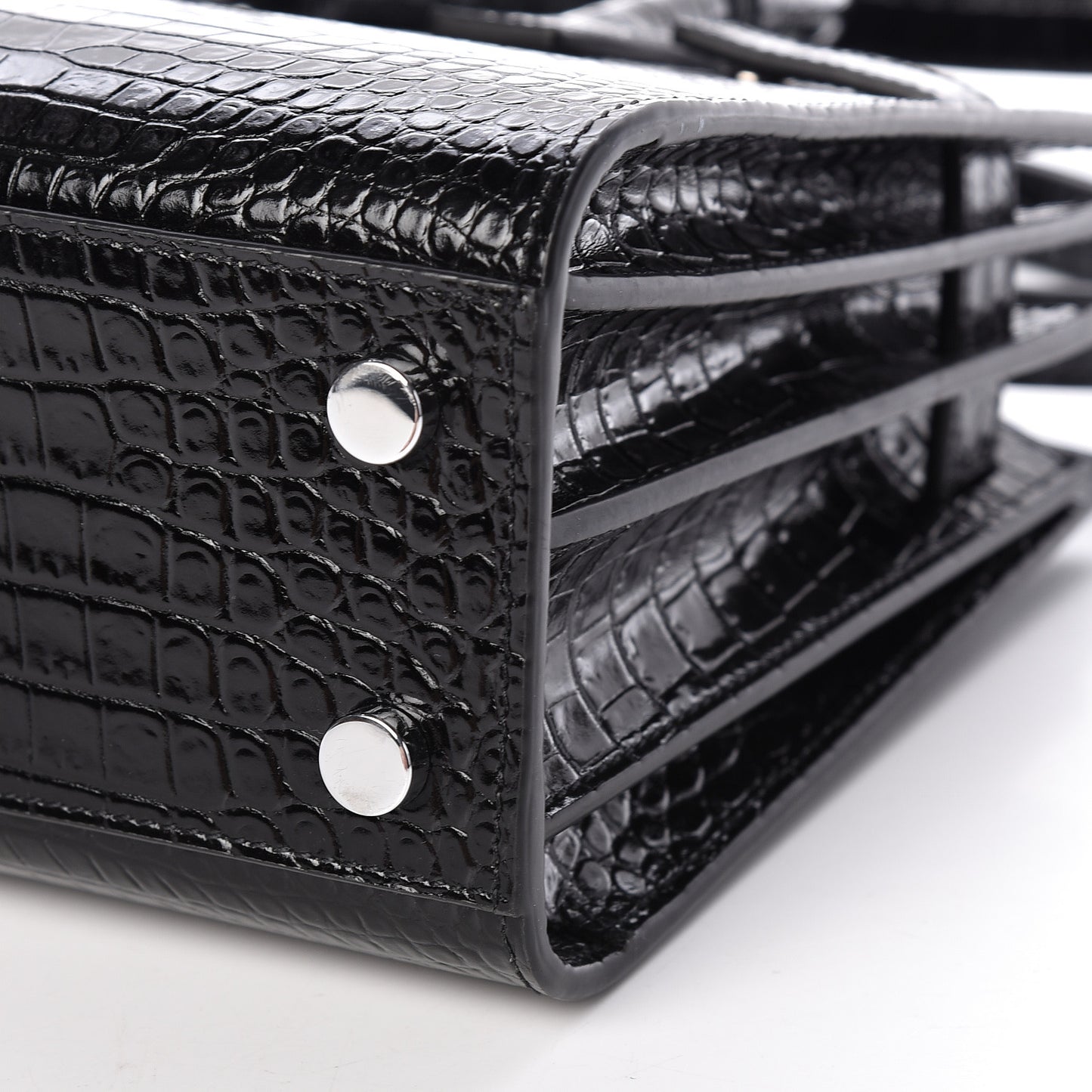 Calfskin Crocodile Embossed Nano Sac De Jour Black