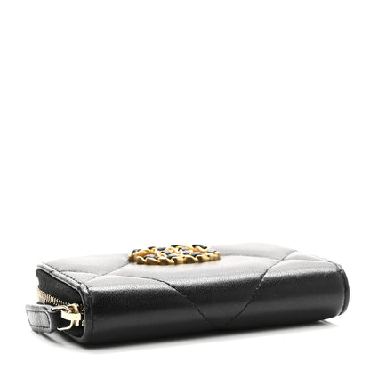 Chanel Lambskin Quilted Chanel 19 Zip Around Coin Purse Wallet Black 4 of 9