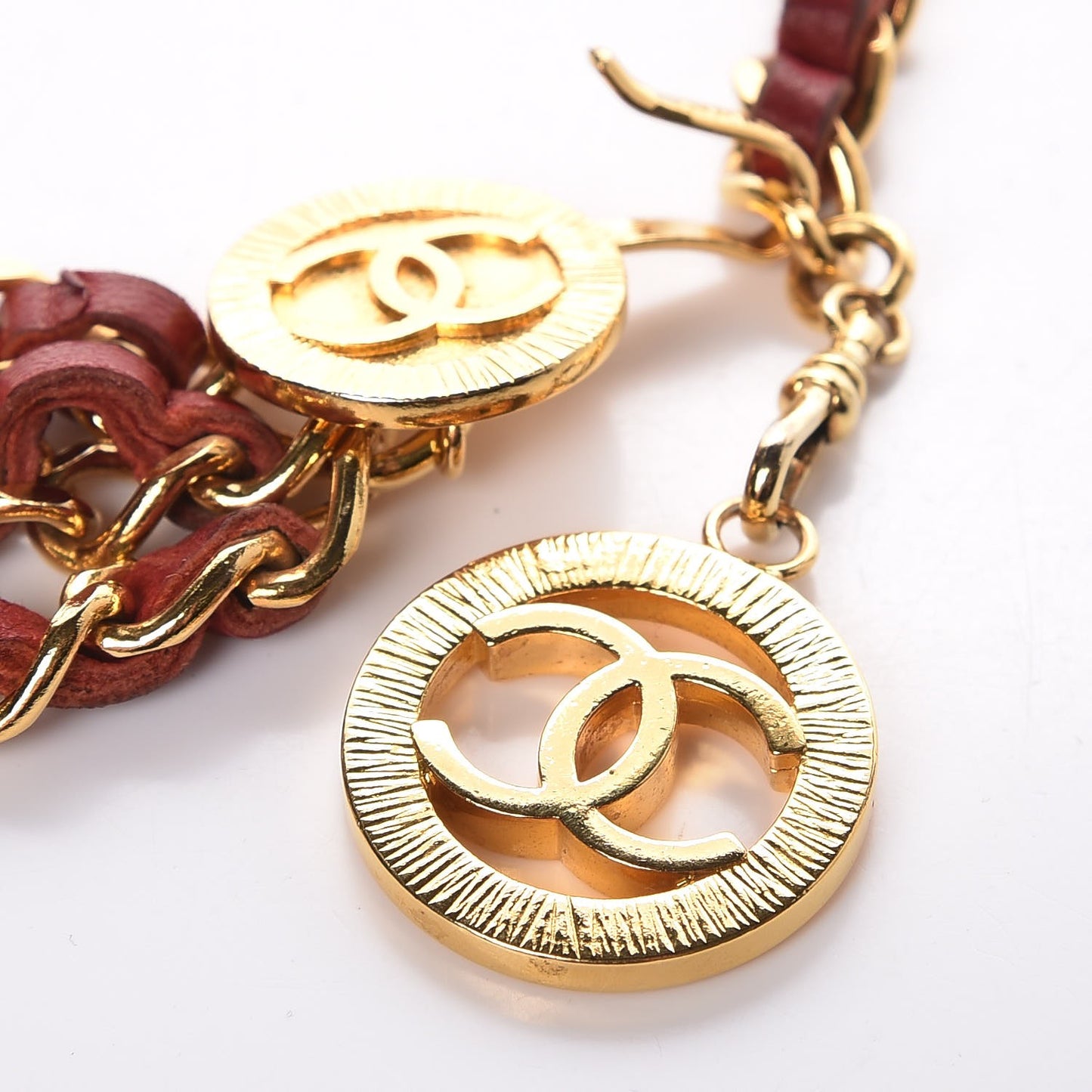 Lambskin Triple Chain Link CC Belt Gold Red
