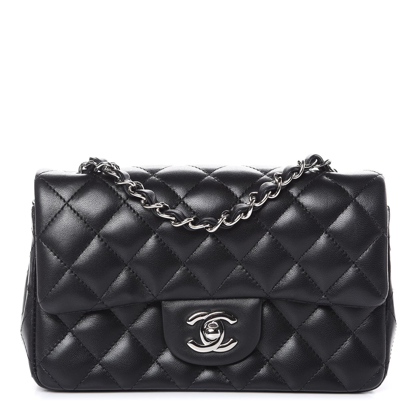 Lambskin Quilted Mini Rectangular Flap Black