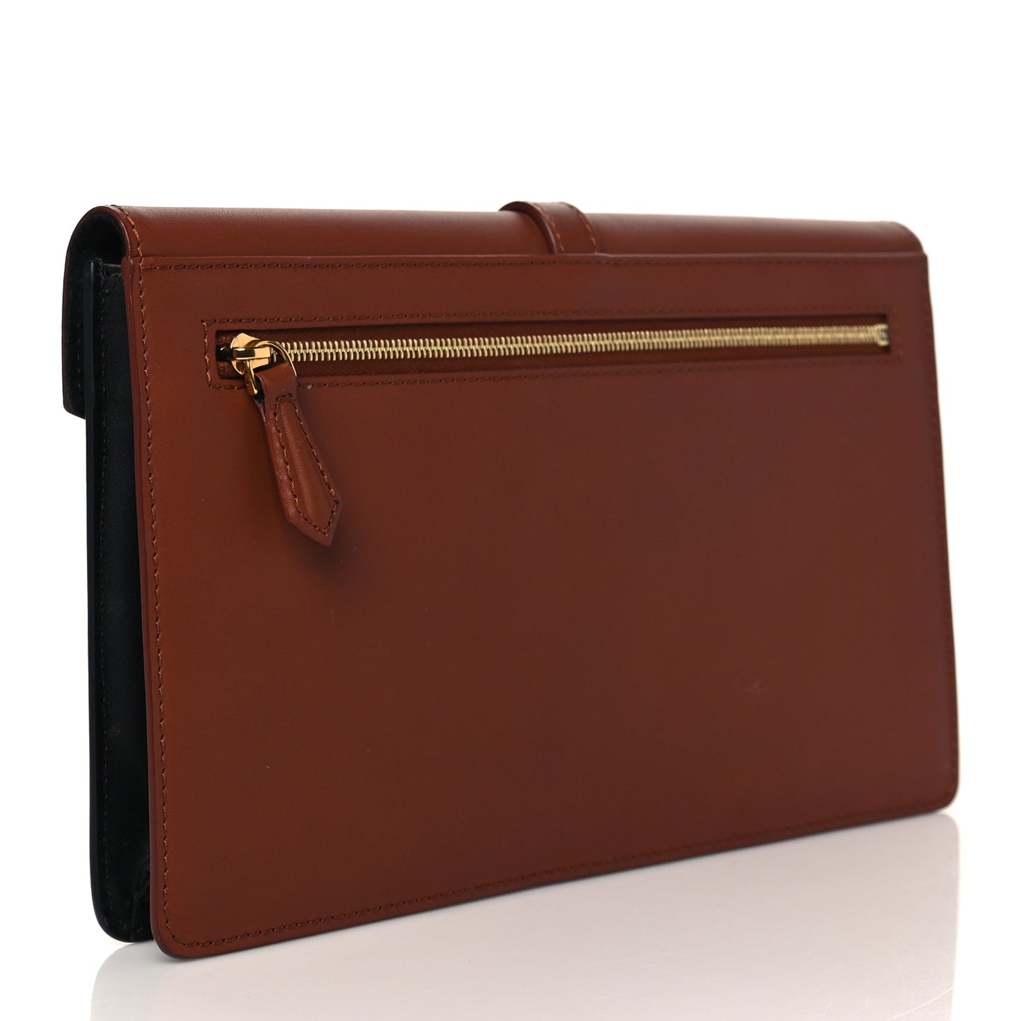 Calfskin Pequin Large Chameleon Envelope Clutch Tobacco