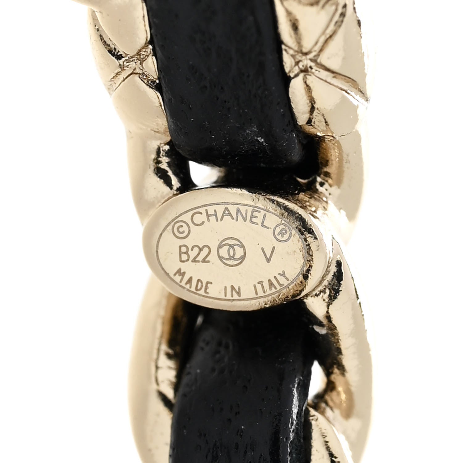 Chanel Metal Lambskin Quilted CC Turnlock Chain Hoop Earrings Gold Black 4 of 5