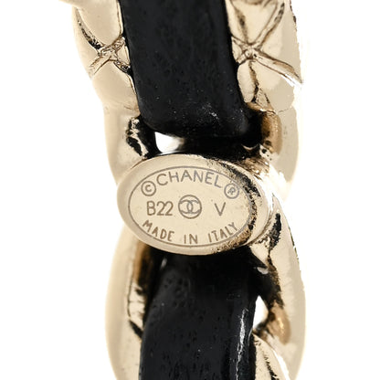 Chanel Metal Lambskin Quilted CC Turnlock Chain Hoop Earrings Gold Black 4 of 5